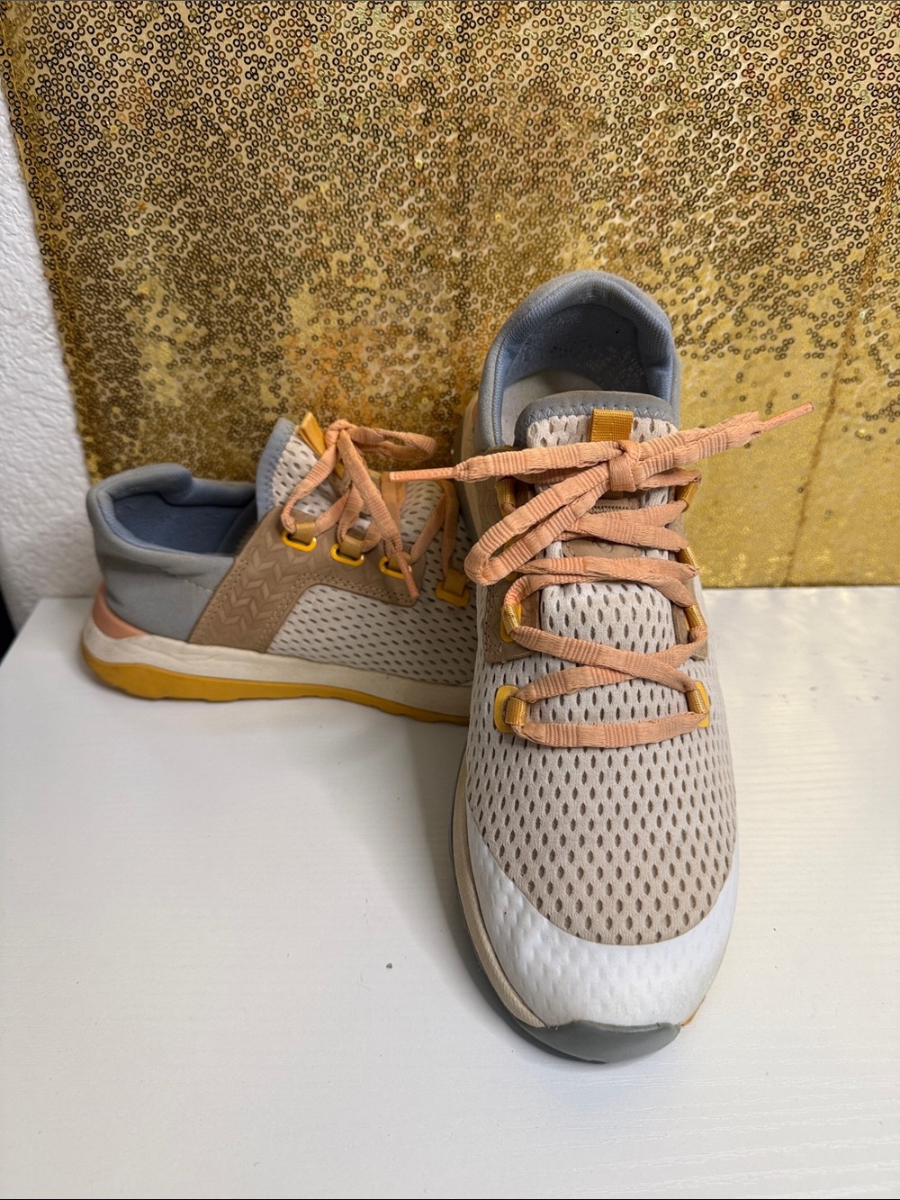 OluKai Women's Wailuku Beige Peach Gray Lace-Up Sneakers